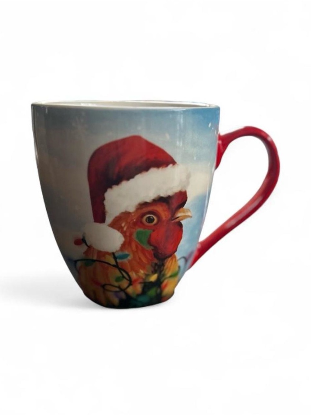 Festive Red Holiday Rooster Mug - Ceramic Christmas Coffee Cup